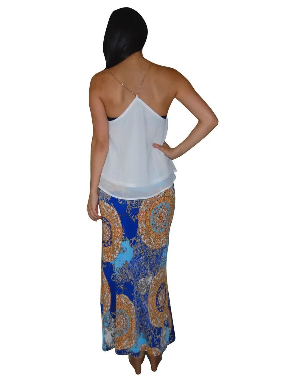 Maxi Skirt Shiny Sparkle Gold Blue