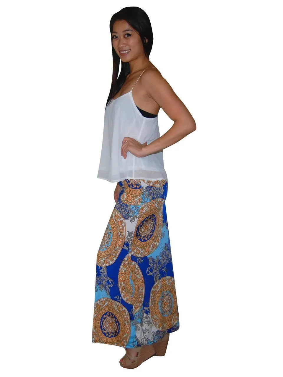 Maxi Skirt Shiny Sparkle Gold Blue