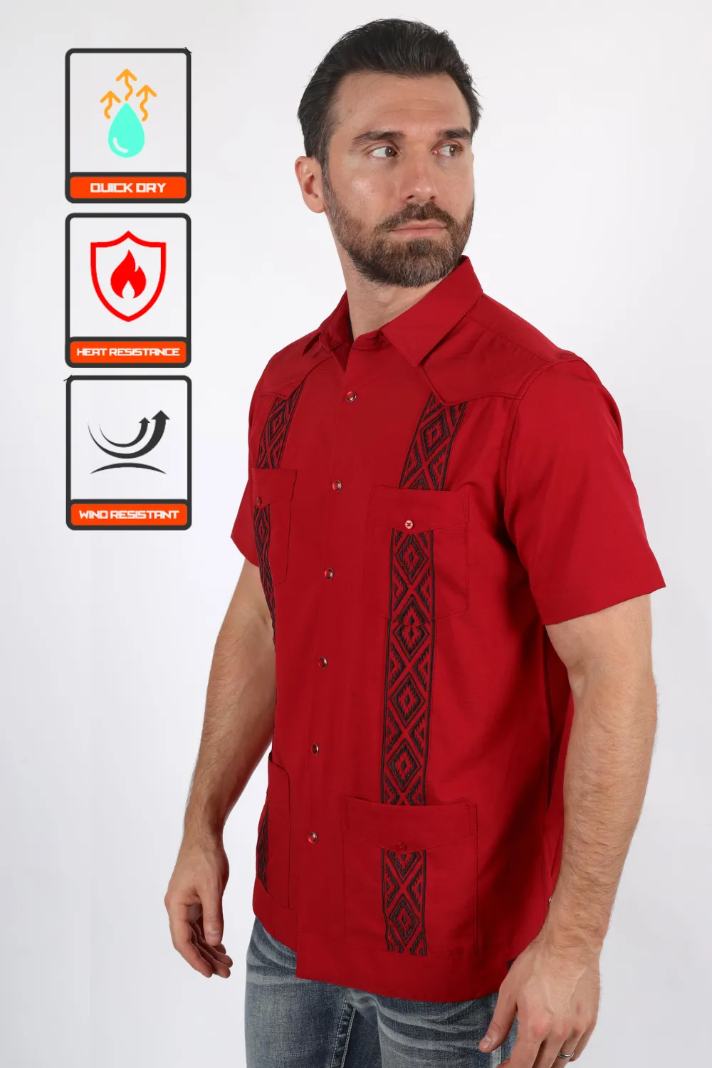 Men's Modern Red GUAYABERA Shirt