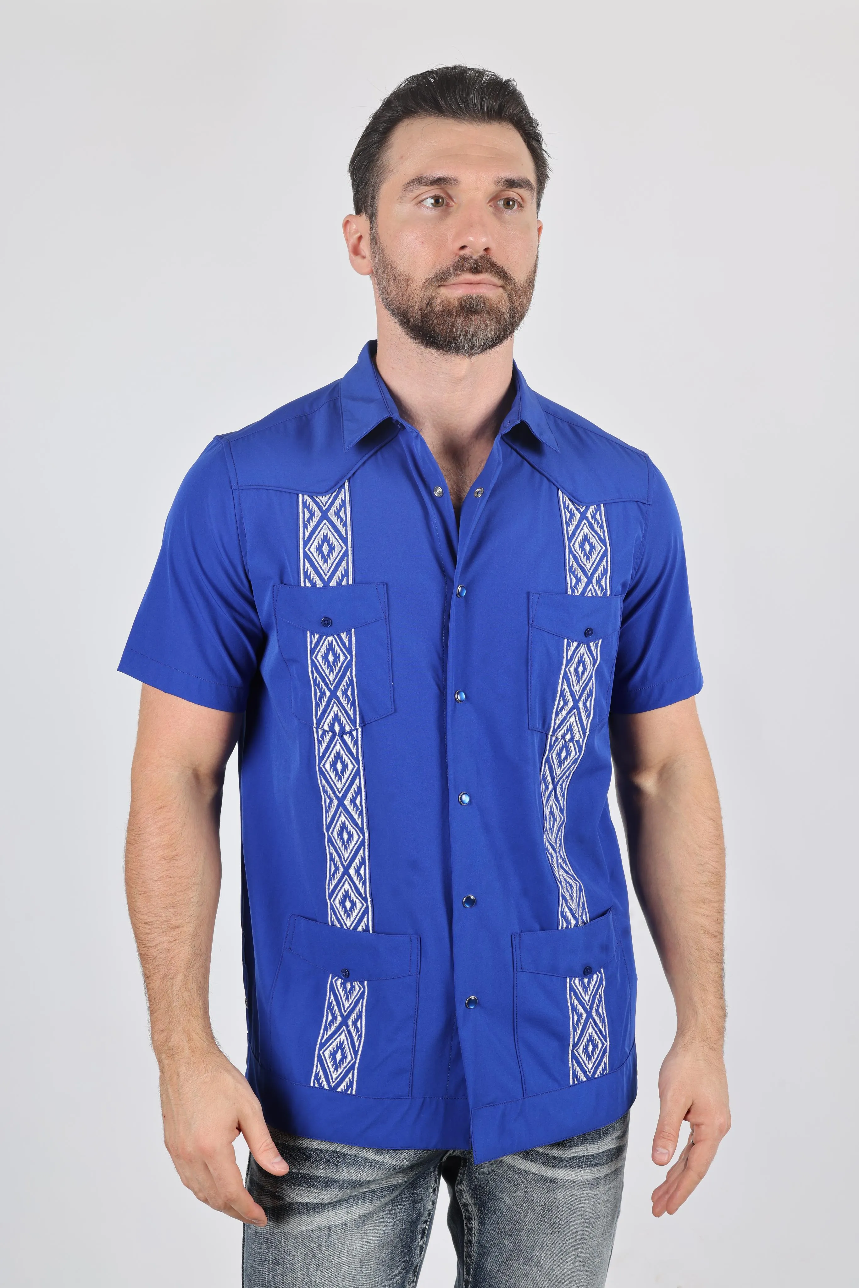 Men's Modern Royal Blue GUAYABERA Shirt