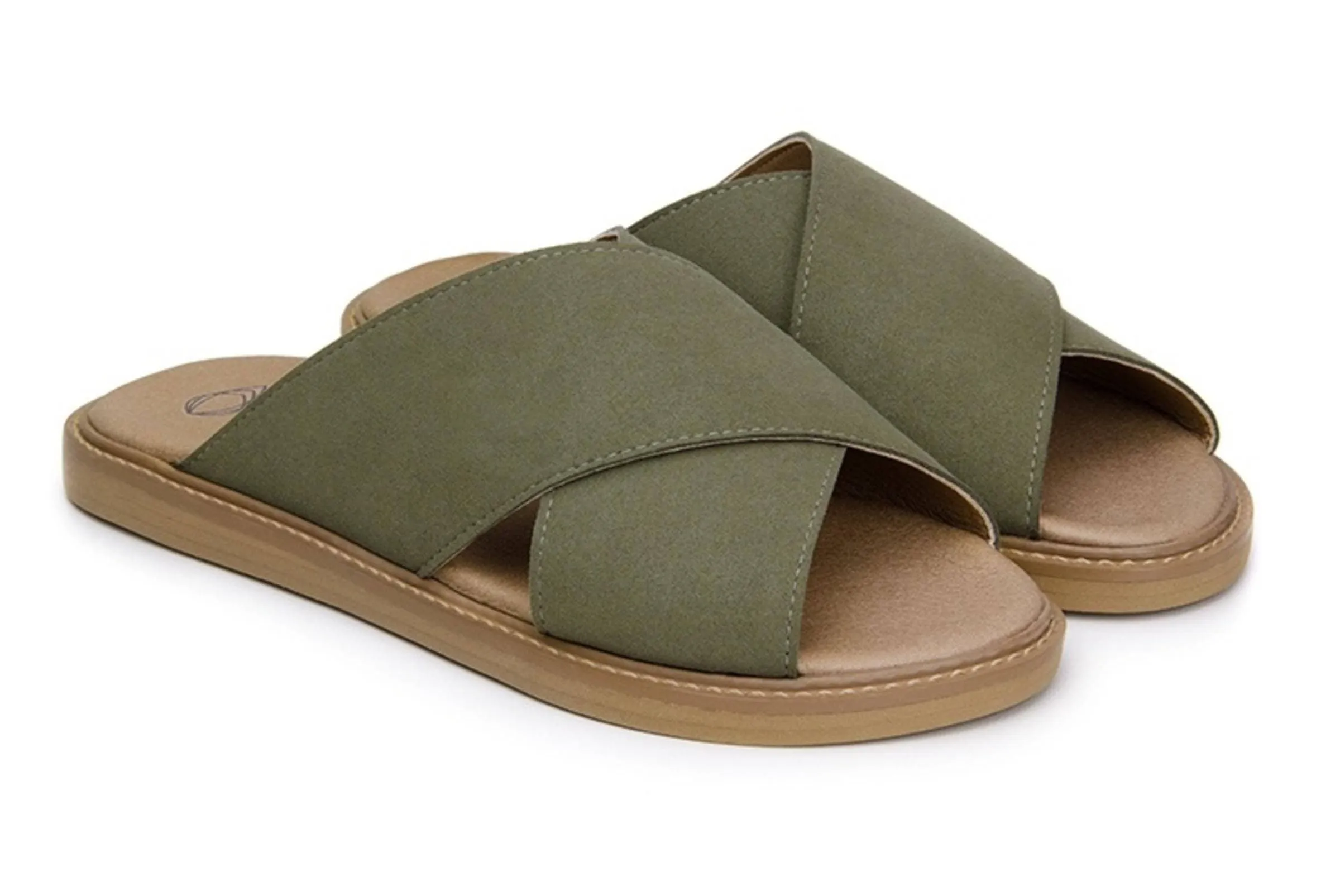 'Mia' women's vegan sandals by Ahimsa - dark olive