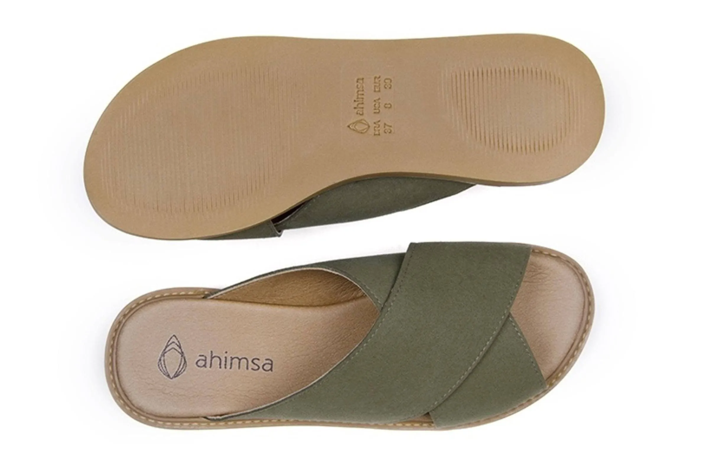 'Mia' women's vegan sandals by Ahimsa - dark olive