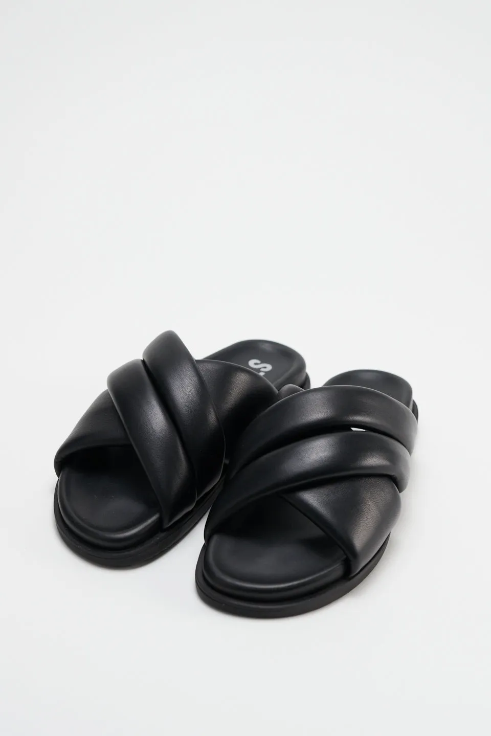 Nappa Black Chunky Slides Sandals