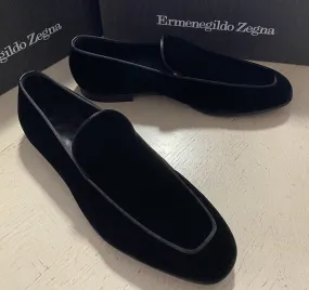 New $650 Ermenegildo Zegna Corduroy Velvet/Leathe Loafers Shoes Black 10.5 US