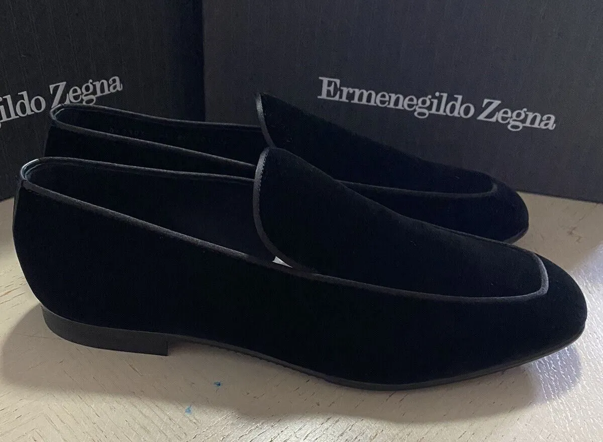 New $650 Ermenegildo Zegna Corduroy Velvet/Leathe Loafers Shoes Black 10.5 US