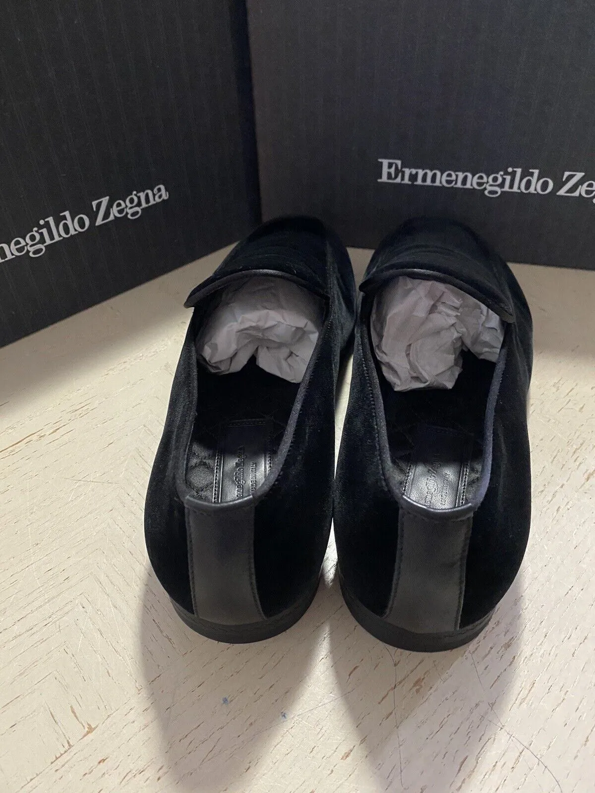 New $650 Ermenegildo Zegna Corduroy Velvet/Leathe Loafers Shoes Black 10.5 US