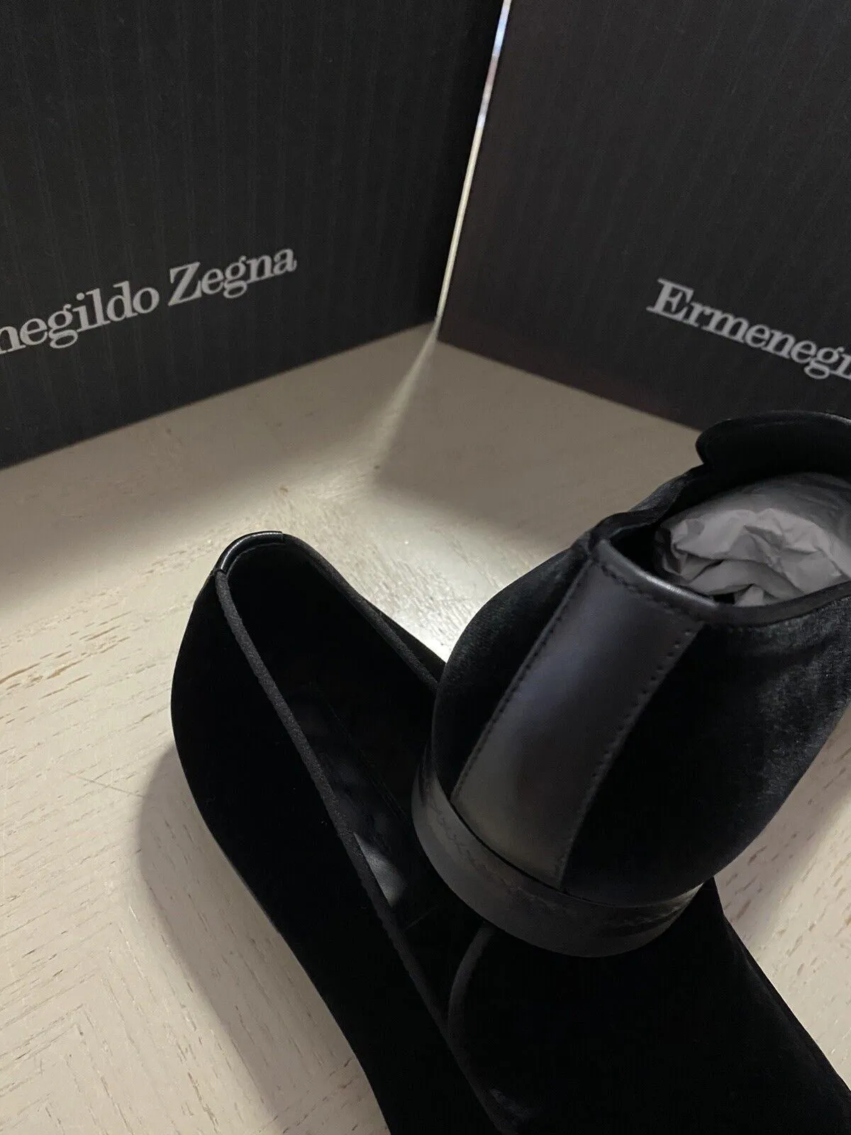 New $650 Ermenegildo Zegna Corduroy Velvet/Leathe Loafers Shoes Black 10.5 US