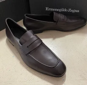 New $775 Ermenegildo Zegna Iconic Moccasin Leather Loafers Shoe DK Brown 10.5 US