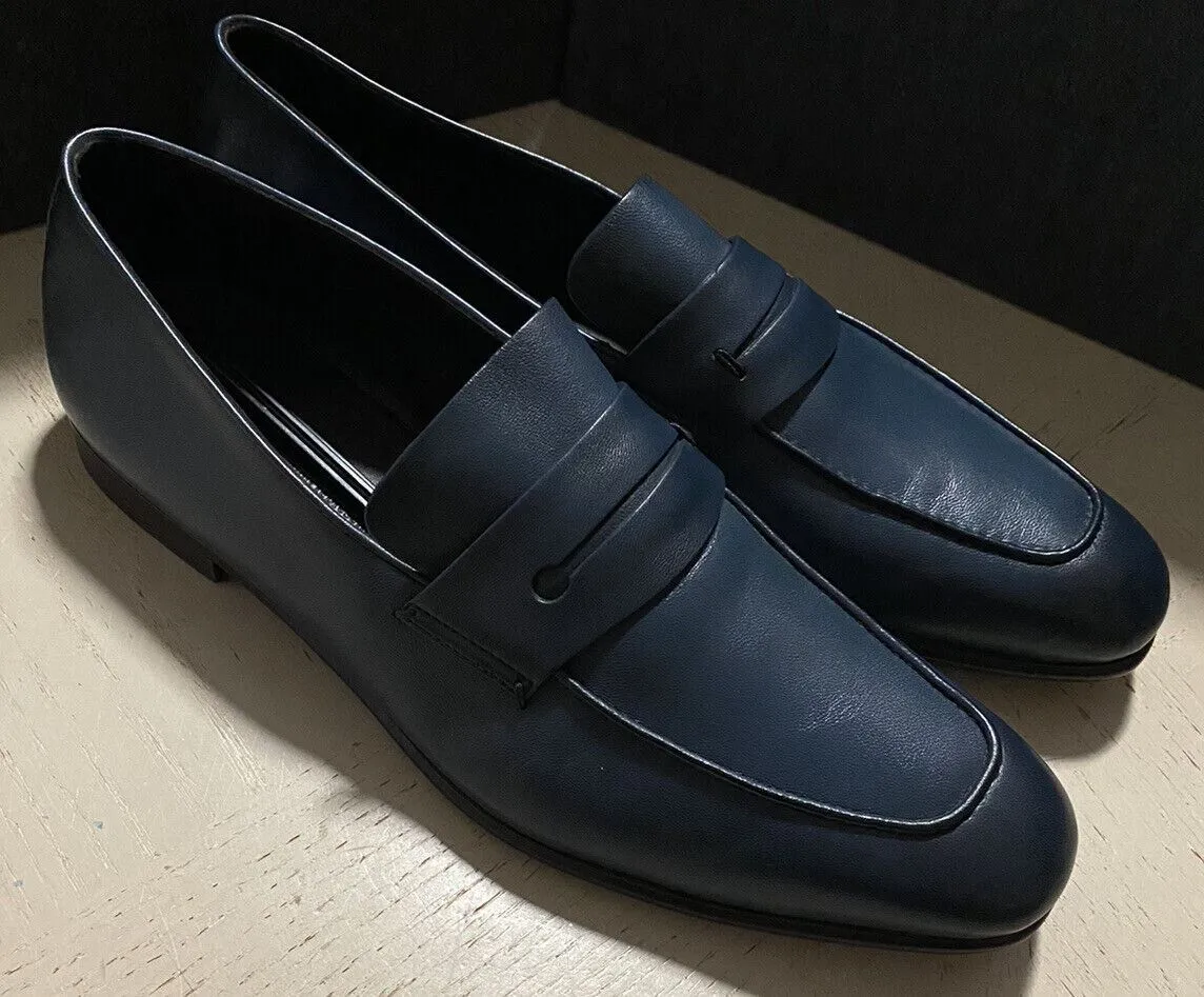 New $775 Ermenegildo Zegna Iconic Moccasin Leather Loafers Shoes MD Blue 10 US