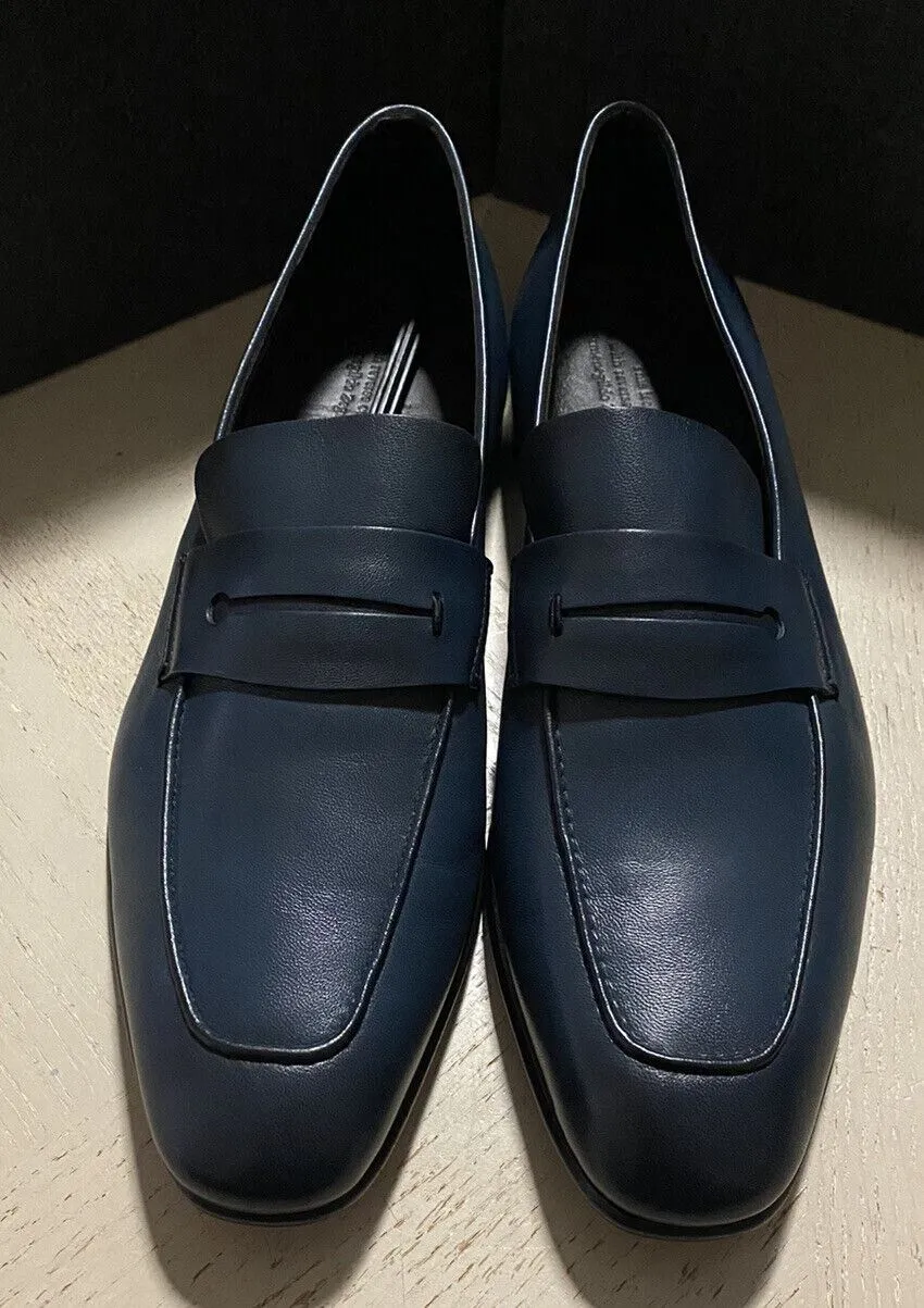 New $775 Ermenegildo Zegna Iconic Moccasin Leather Loafers Shoes MD Blue 10 US