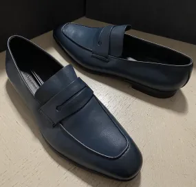 New $775 Ermenegildo Zegna Iconic Moccasin Leather Loafers Shoes MD Blue 10 US