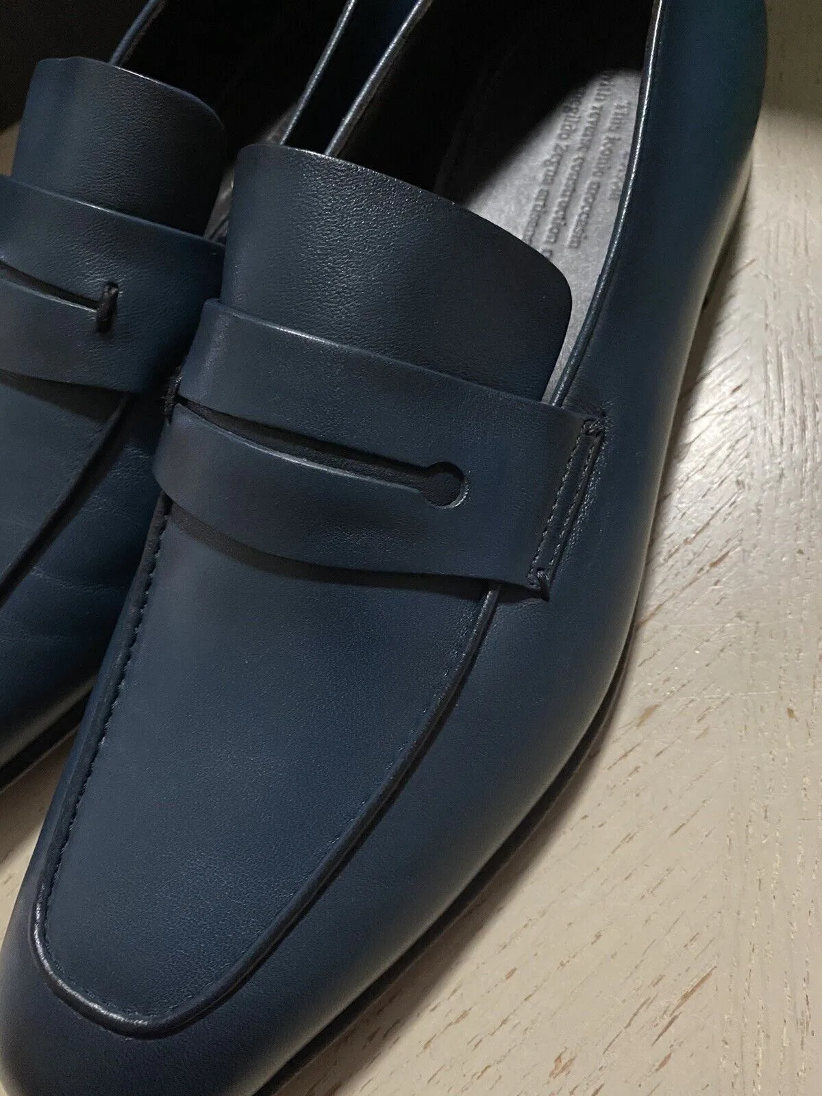 New $775 Ermenegildo Zegna Iconic Moccasin Leather Loafers Shoes MD Blue 10 US