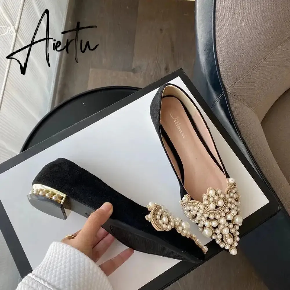 New Trend Pearl Ballet Flats Women Pumps Floors Shoes Without Heels Loafers Female Dress Moccasins Ladies Luxury Autumn PU