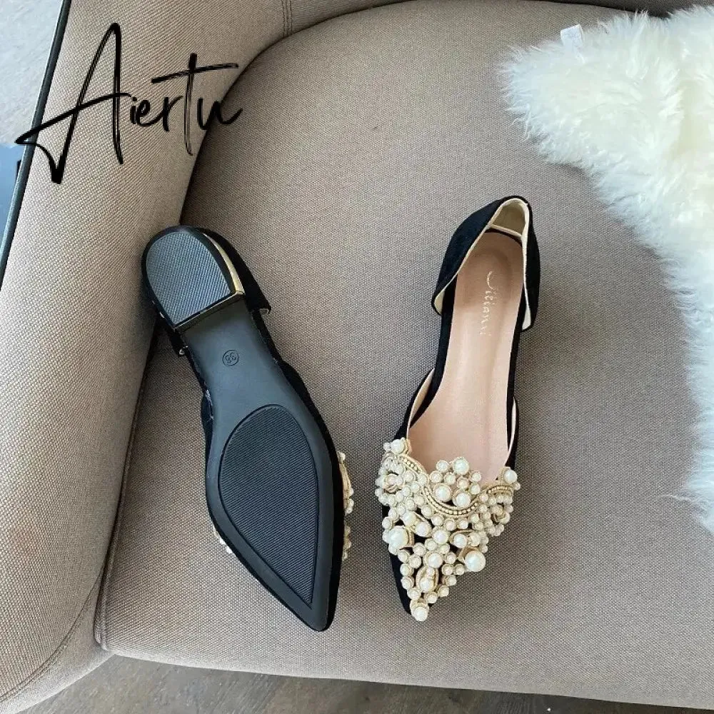 New Trend Pearl Ballet Flats Women Pumps Floors Shoes Without Heels Loafers Female Dress Moccasins Ladies Luxury Autumn PU