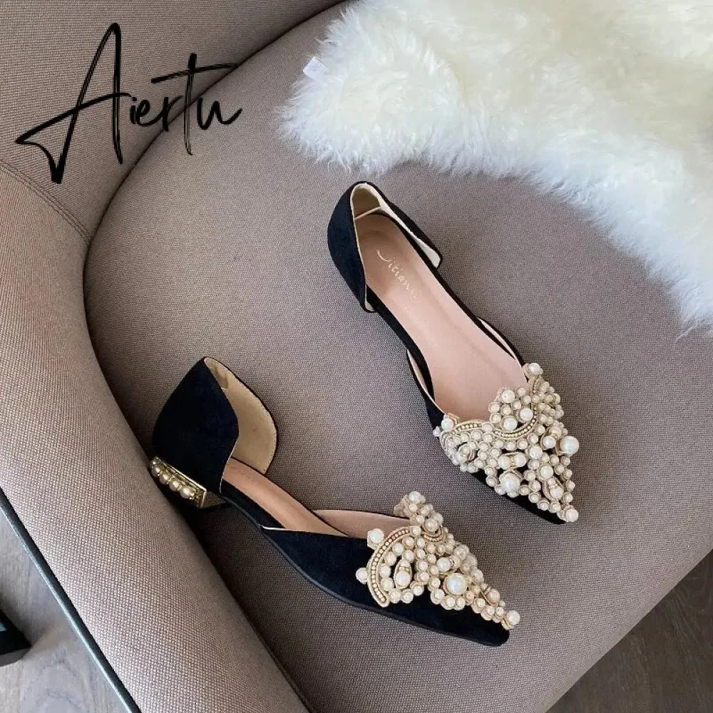 New Trend Pearl Ballet Flats Women Pumps Floors Shoes Without Heels Loafers Female Dress Moccasins Ladies Luxury Autumn PU