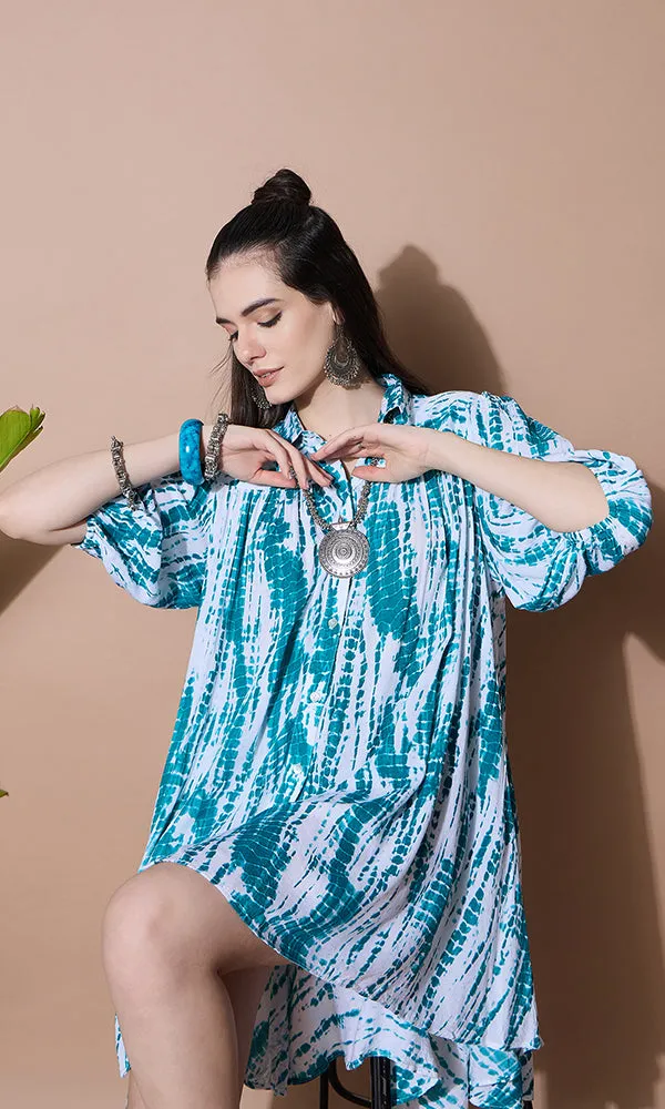 OCEAN BREEZE FLARED TIE DYE KURTA