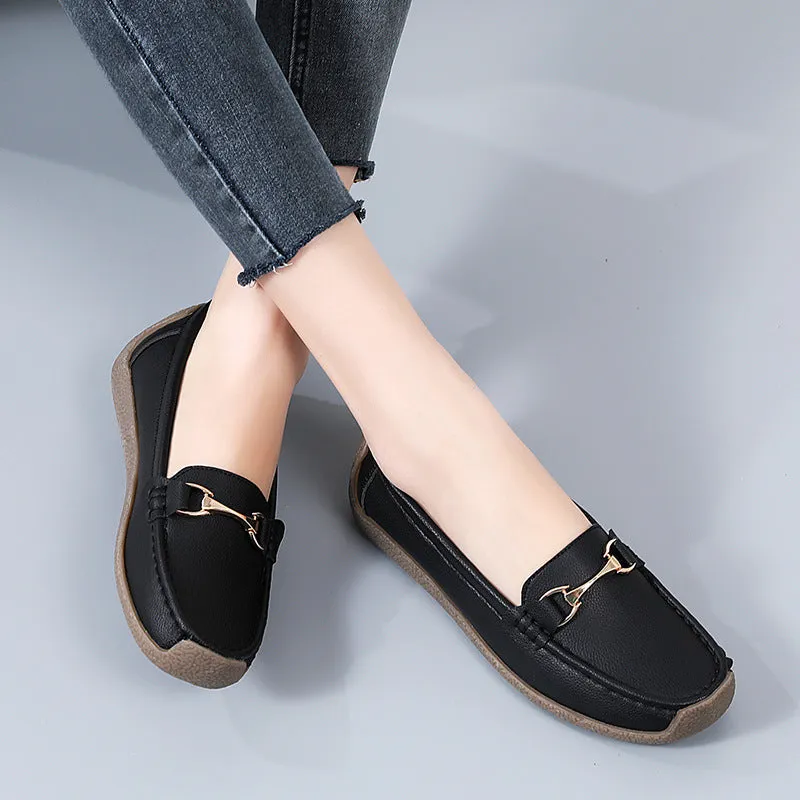 Owlkay Flat Fashion Comfortable Shoes  Leather Breathable Casual Loafers