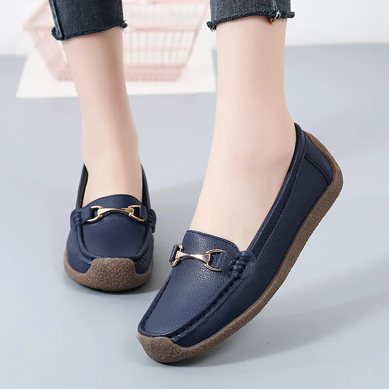 Owlkay Flat Fashion Comfortable Shoes  Leather Breathable Casual Loafers