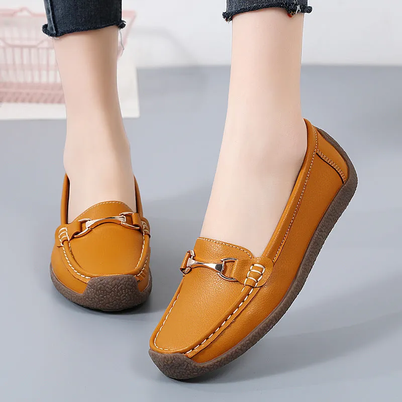 Owlkay Flat Fashion Comfortable Shoes  Leather Breathable Casual Loafers