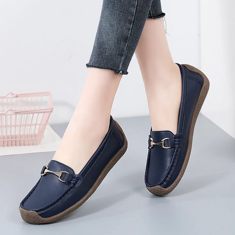 Owlkay Flat Fashion Comfortable Shoes  Leather Breathable Casual Loafers