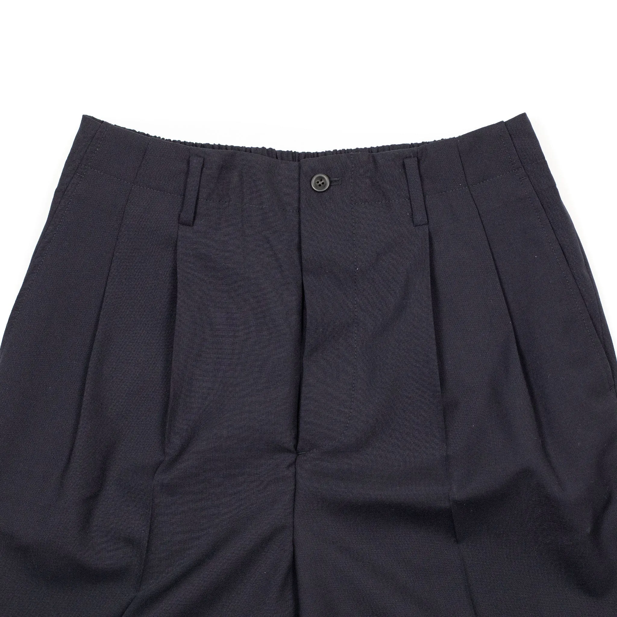 Pleated easy trousers in navy Japanese wool