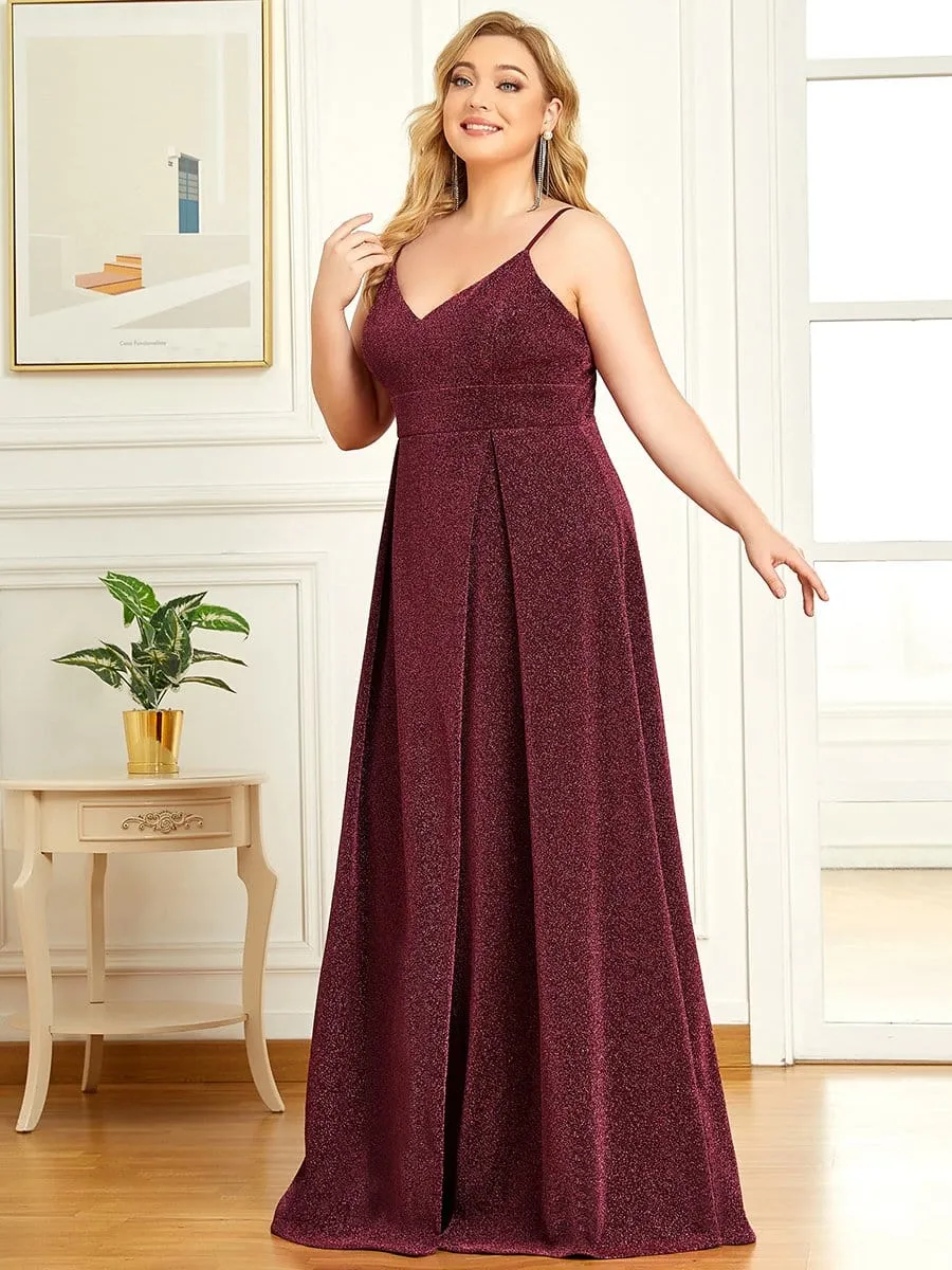 Plus Size Spaghetti Strap Shiny Formal Evening Dress for Wedding