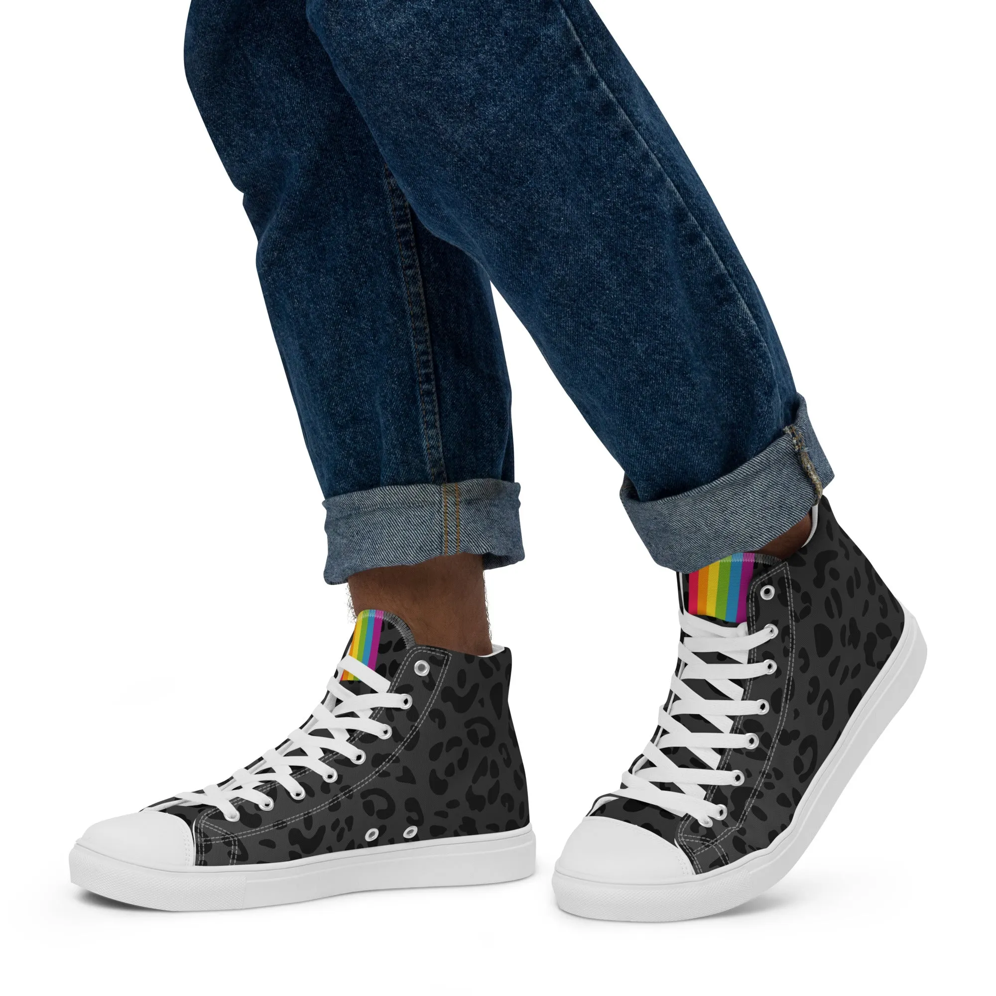 Rainbow Pride Flash Black Leopard High Top Trainers (male sizes)