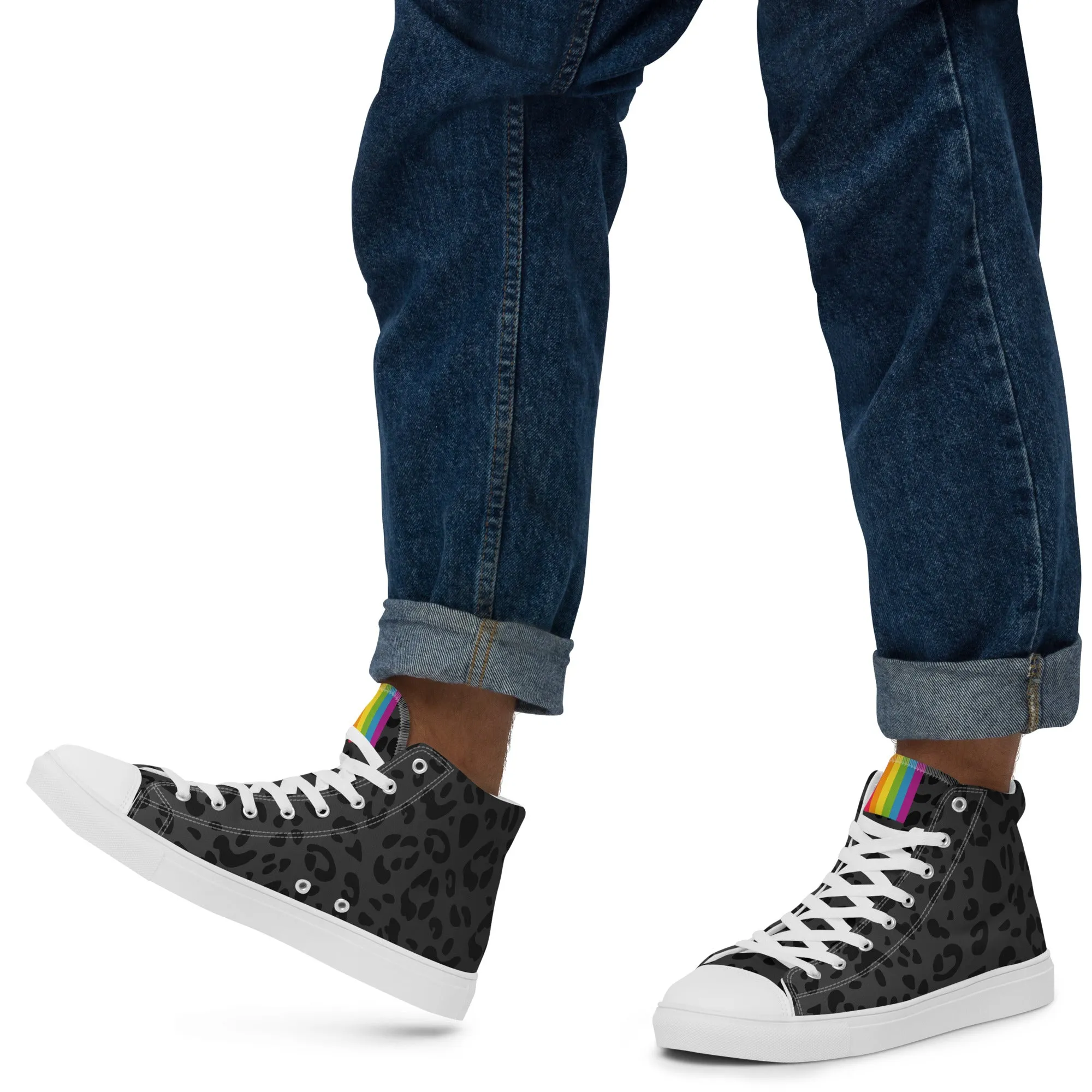 Rainbow Pride Flash Black Leopard High Top Trainers (male sizes)