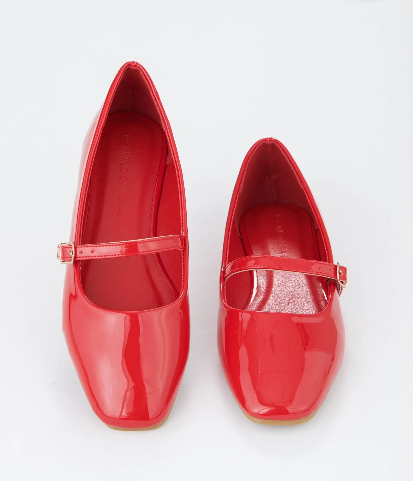 Red Patent Leatherette Mary Jane Flats