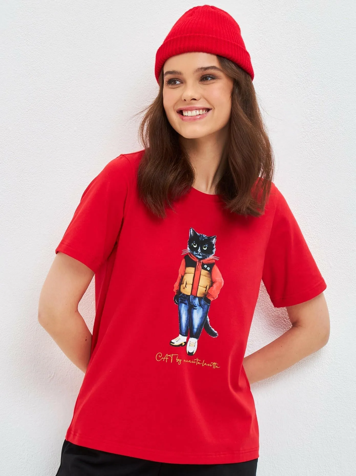 Red Printed T-shirt SPORT CASUAL CAT