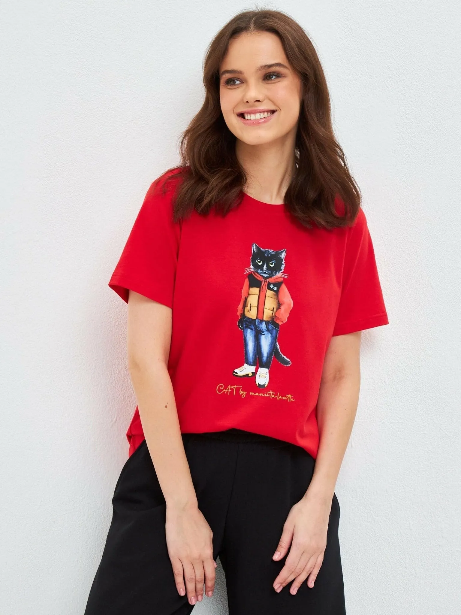 Red Printed T-shirt SPORT CASUAL CAT