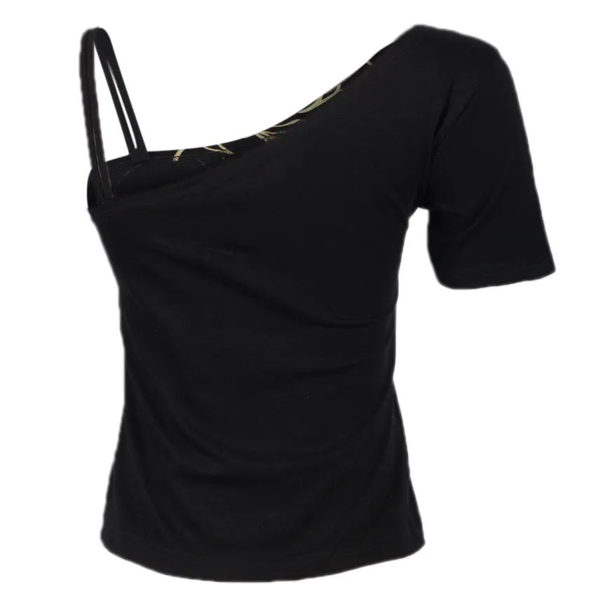 Redtag Black One-Shoulder Top for Women