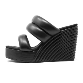 ROAM Women's Strata Puffy Vegan Leather Platform Wedge Sandals - Black