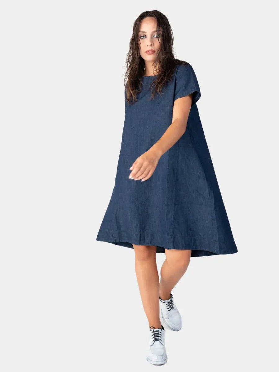 Round Neck Denim Day Dress