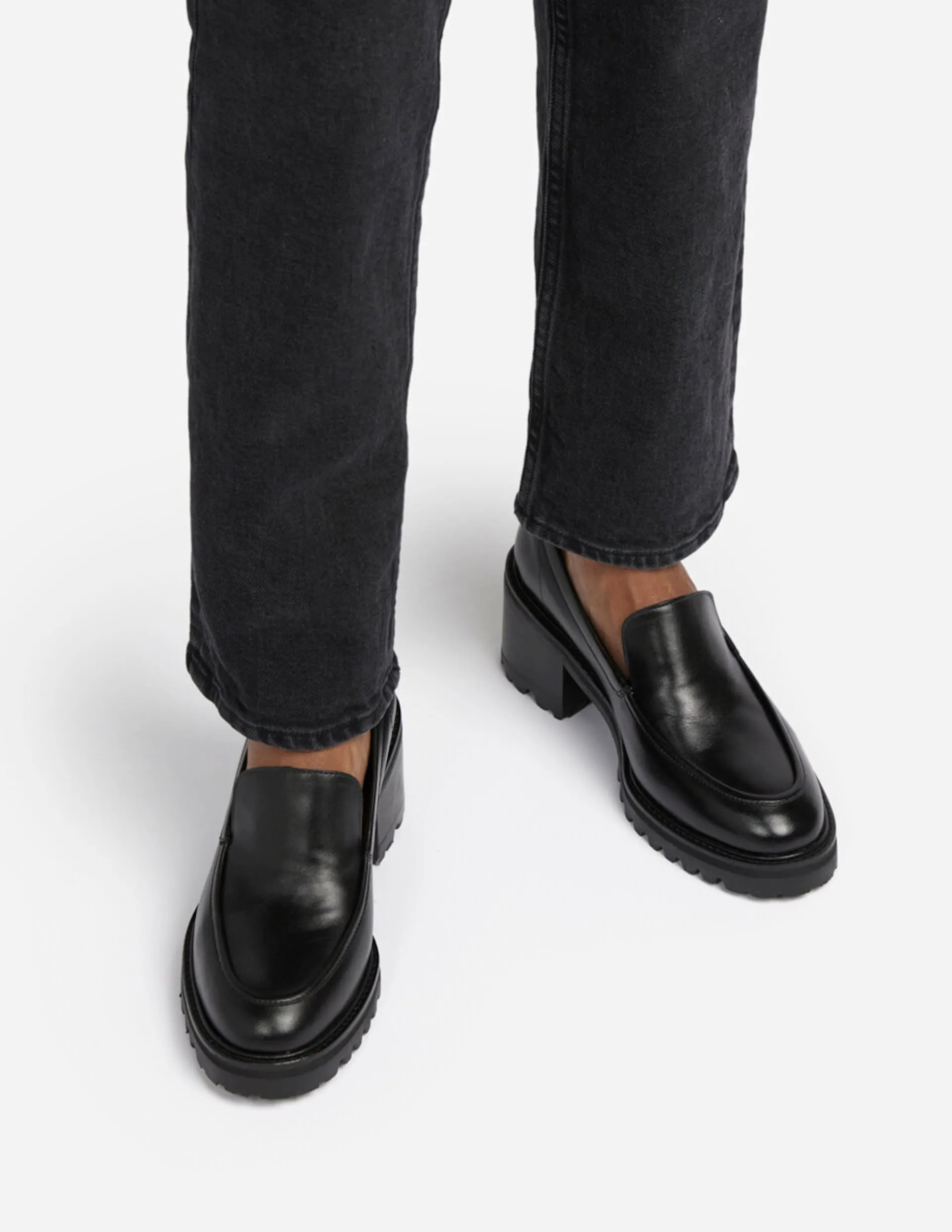 Saga Black Leather Heeled Loafers