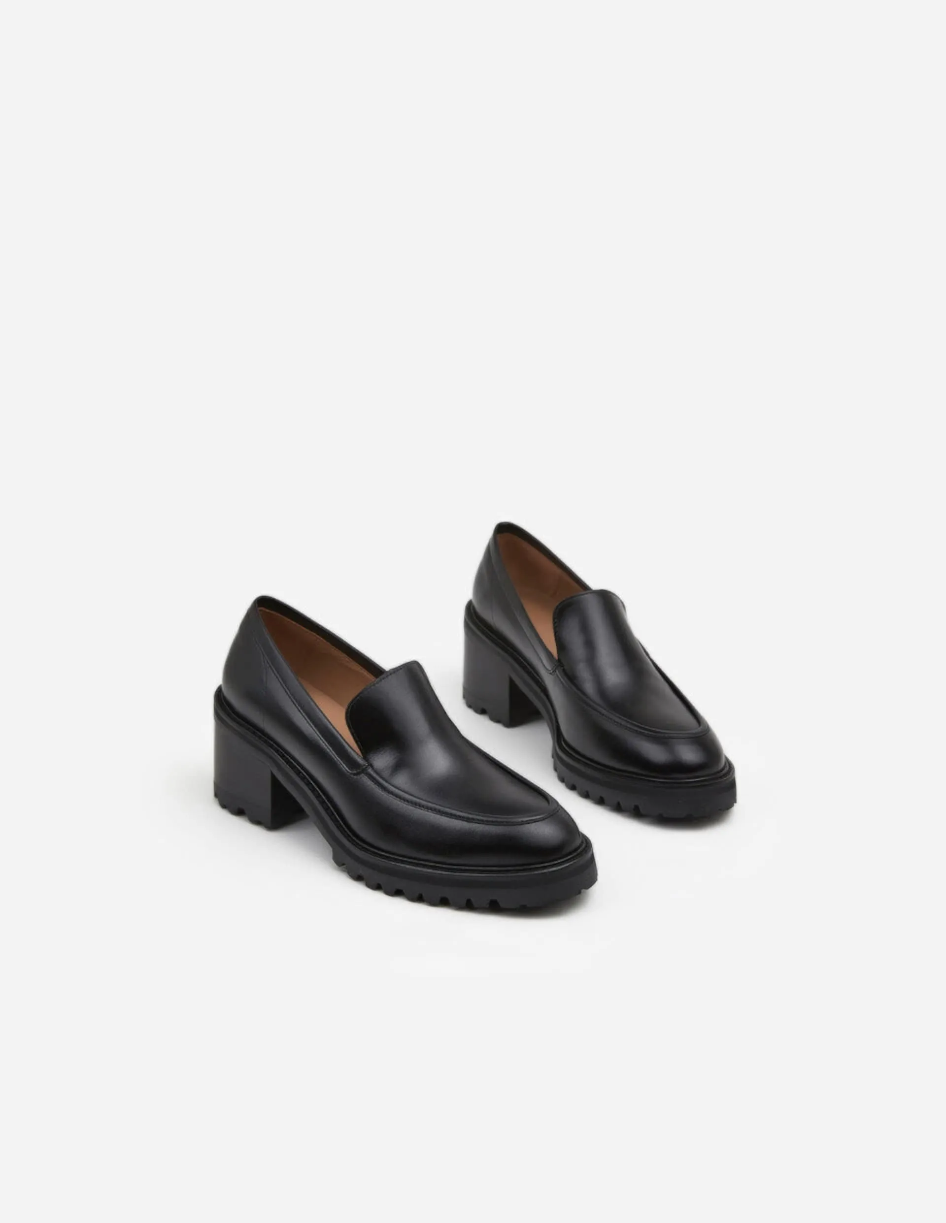 Saga Black Leather Heeled Loafers