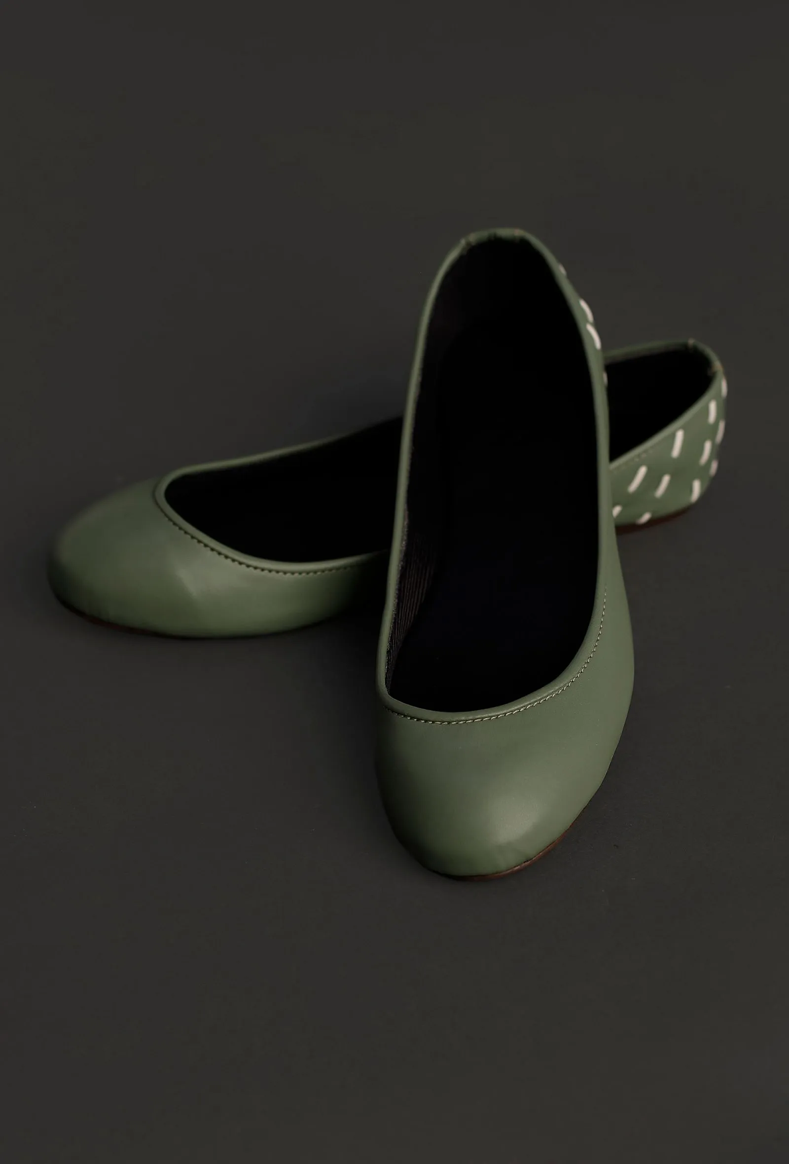 Sage Green Cruelty Free Leather Flat Ballerinas