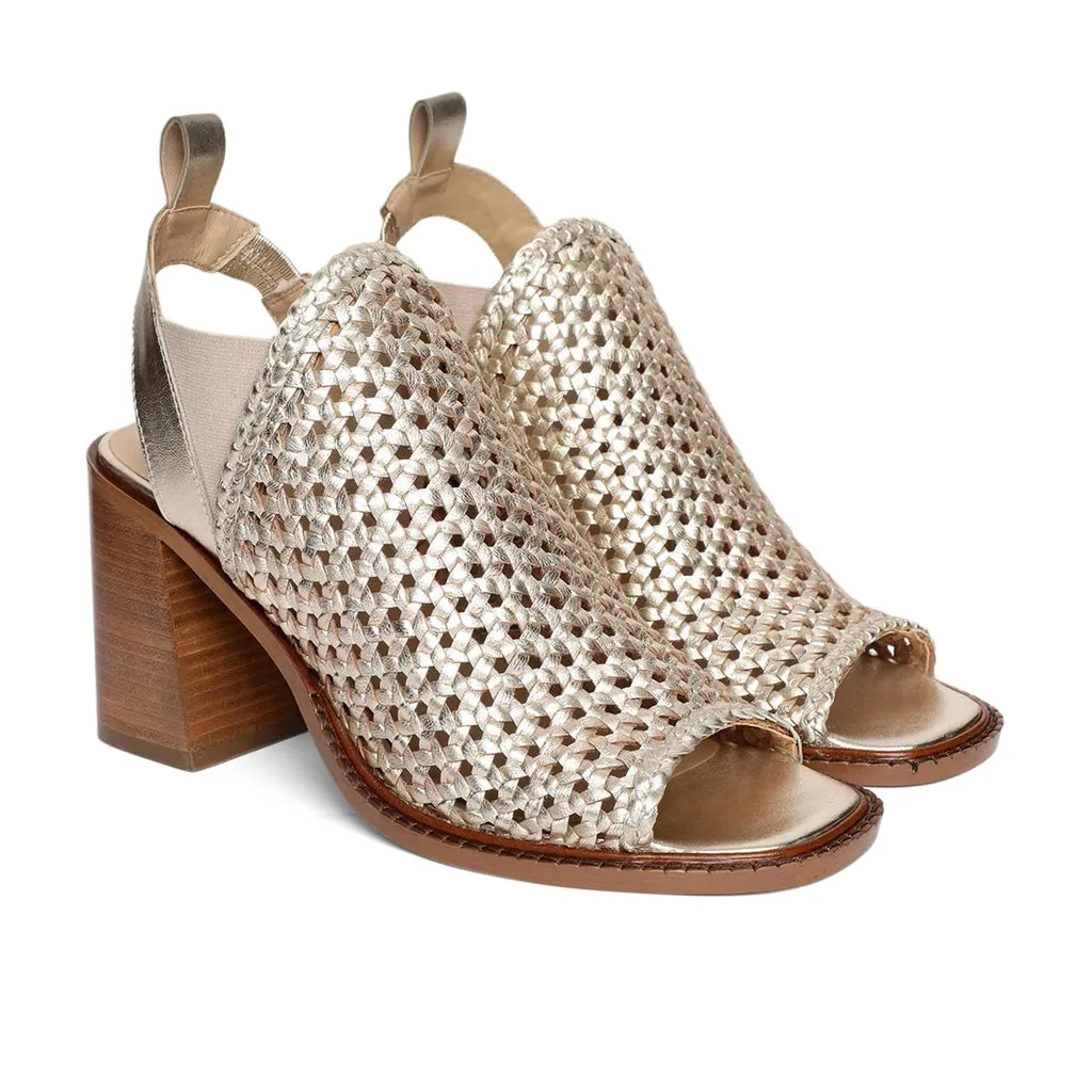 Saint Bella Gold Woven Leather Block Heels