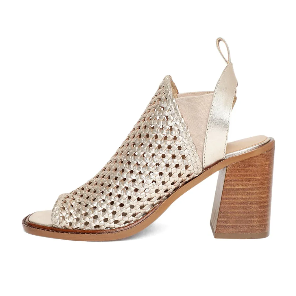 Saint Bella Gold Woven Leather Block Heels