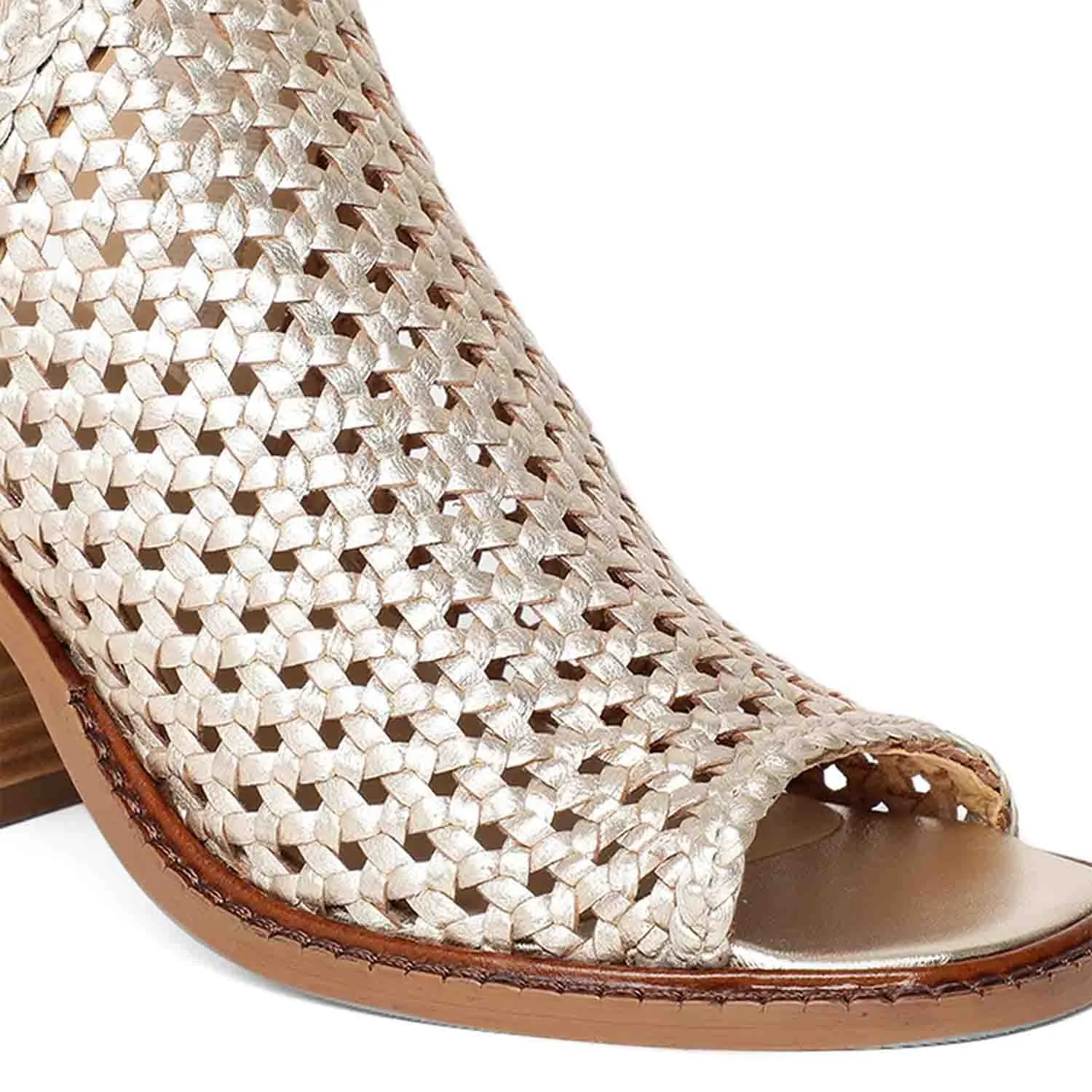 Saint Bella Gold Woven Leather Block Heels