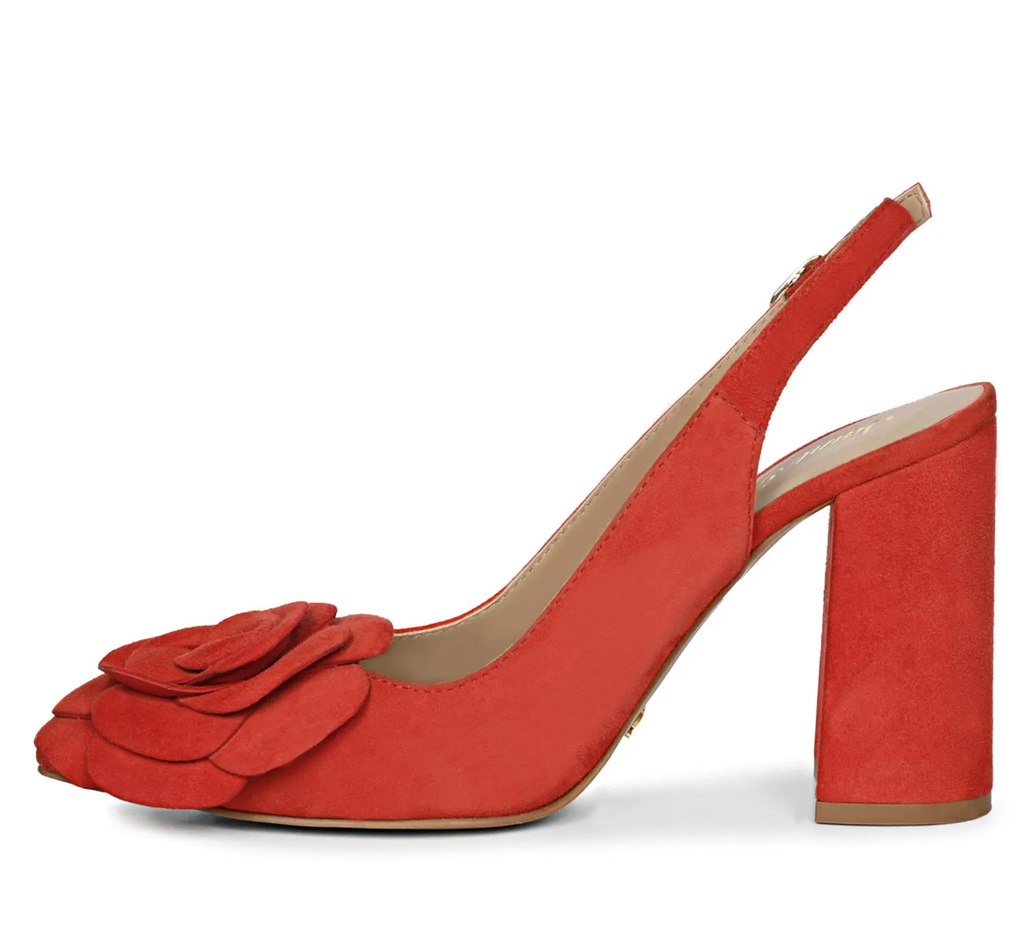 Saint Naiya Flower Embellished Red Suede Leather Heels