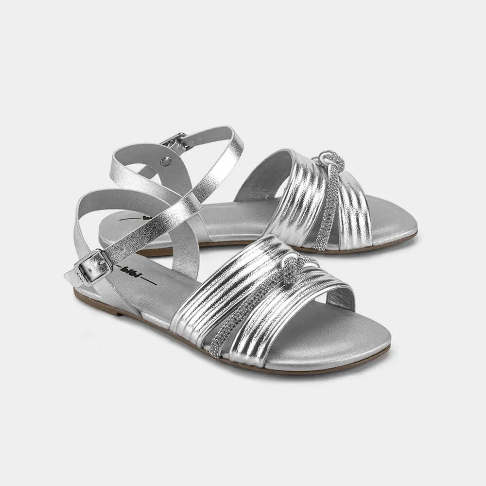 Silver sandal with rhinestones