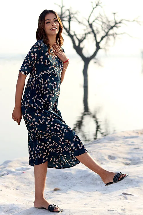 Sootisyahi 'Indigo Era' Block Printed Cotton Dress