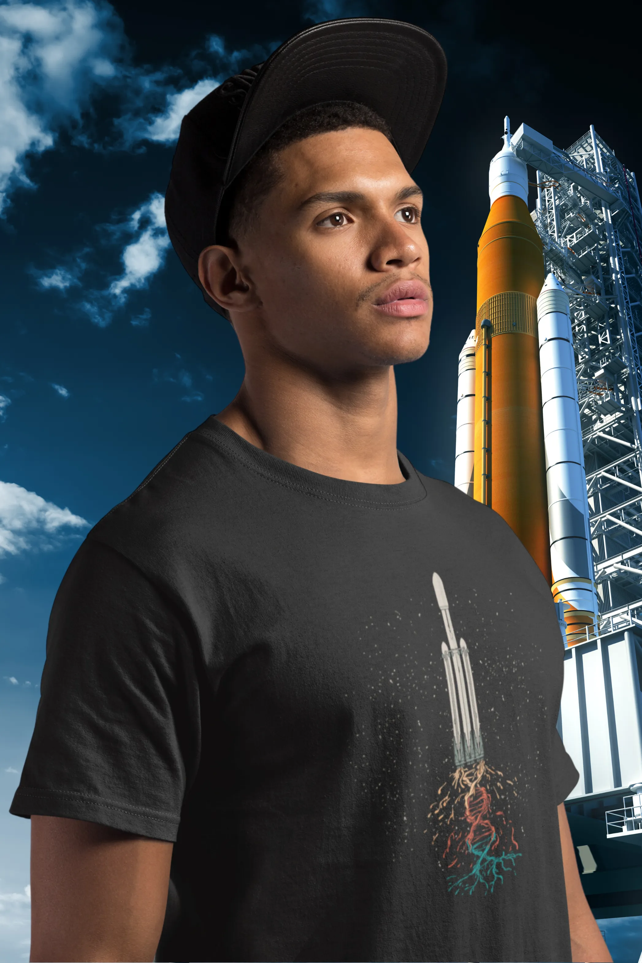 Space Rocket Printed T-shirt for men