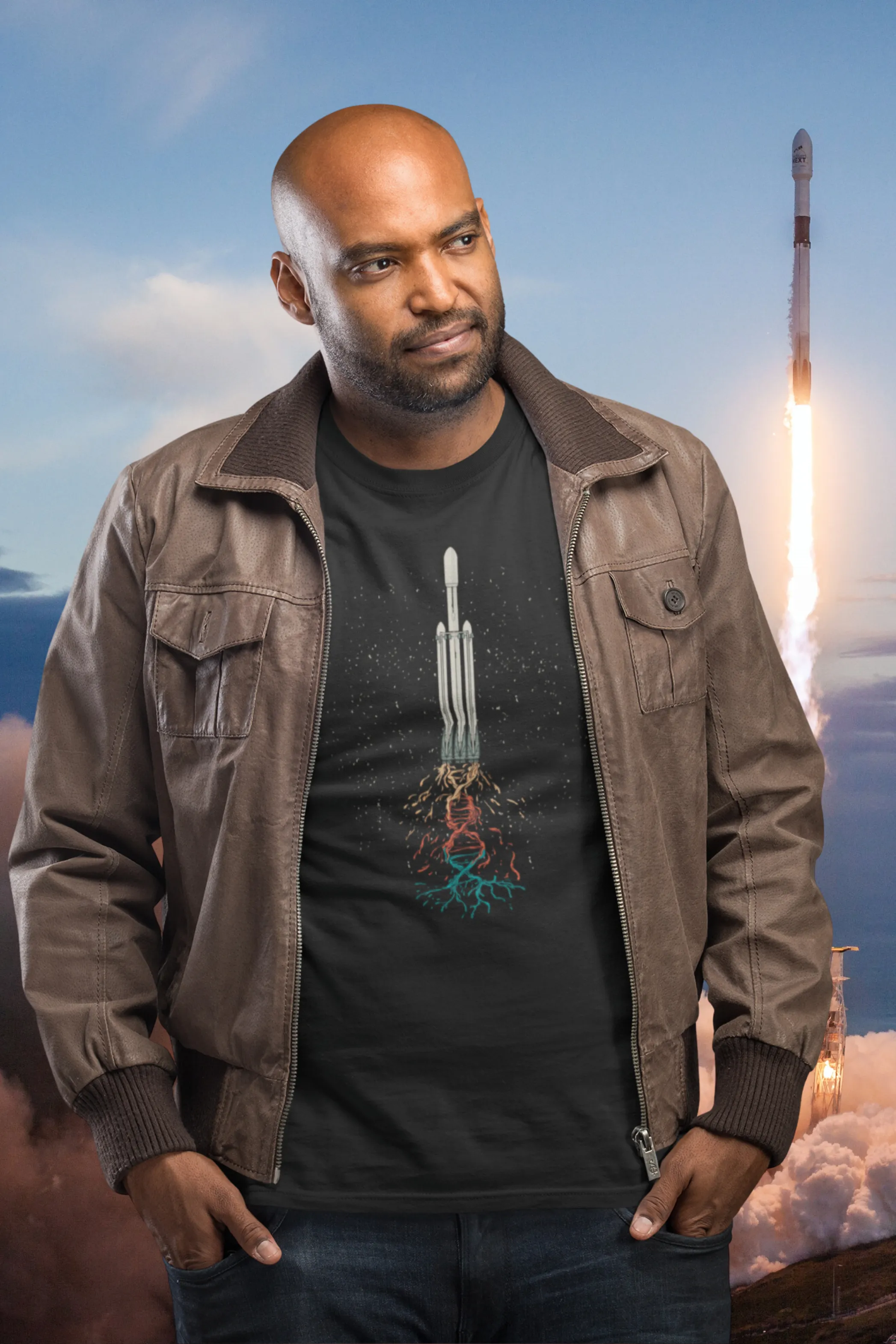 Space Rocket Printed T-shirt for men