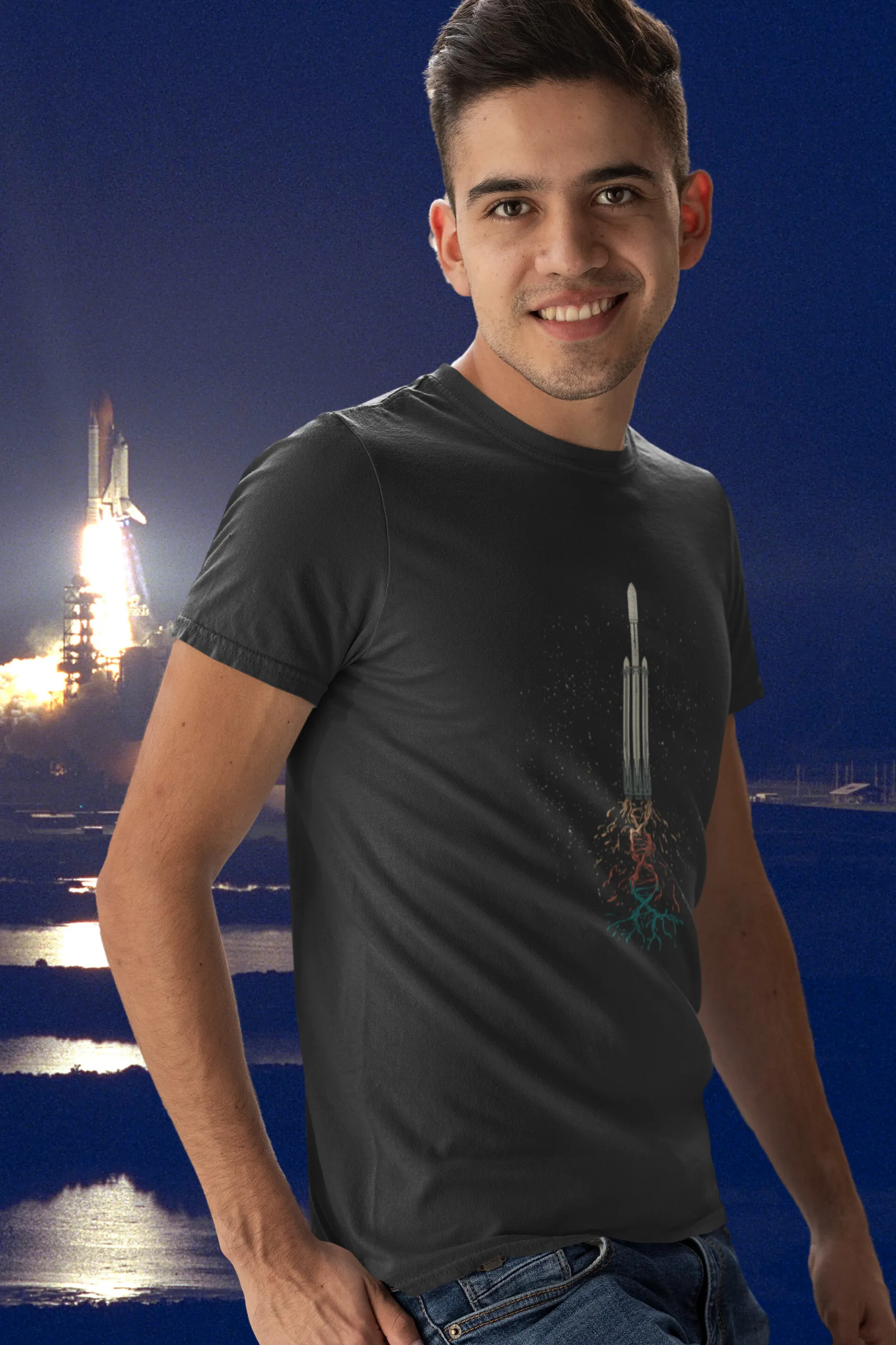 Space Rocket Printed T-shirt for men