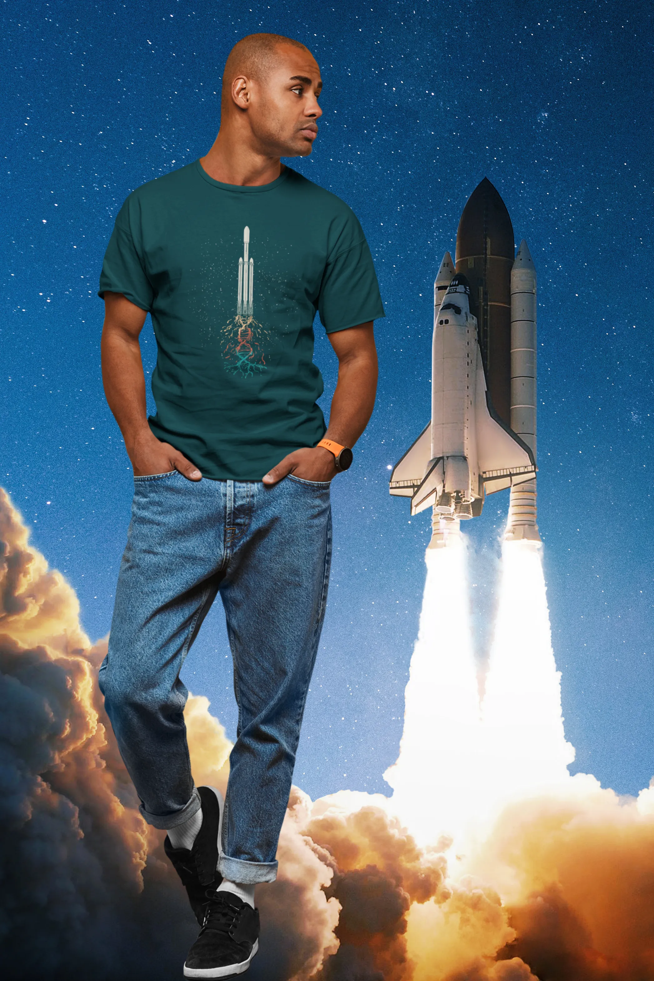 Space Rocket Printed T-shirt for men