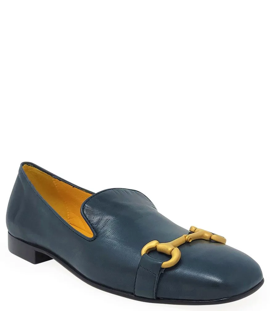 Teal Leather Square Toe Loafer