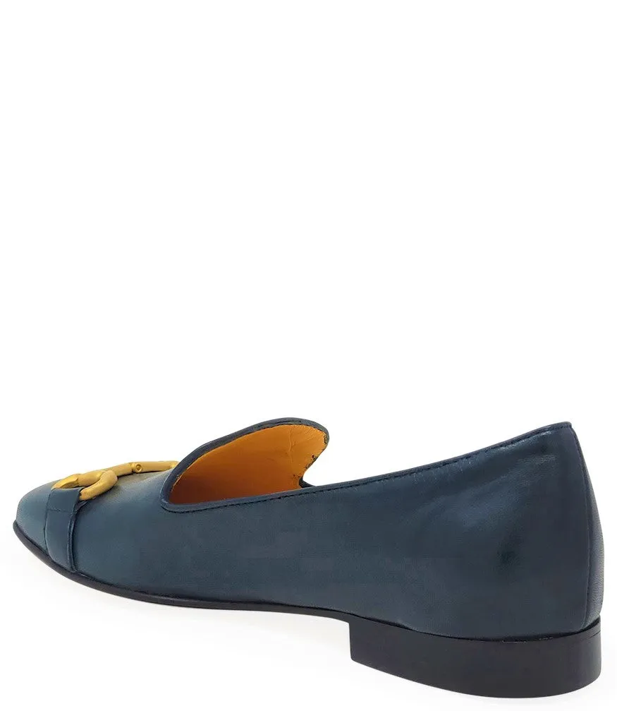 Teal Leather Square Toe Loafer