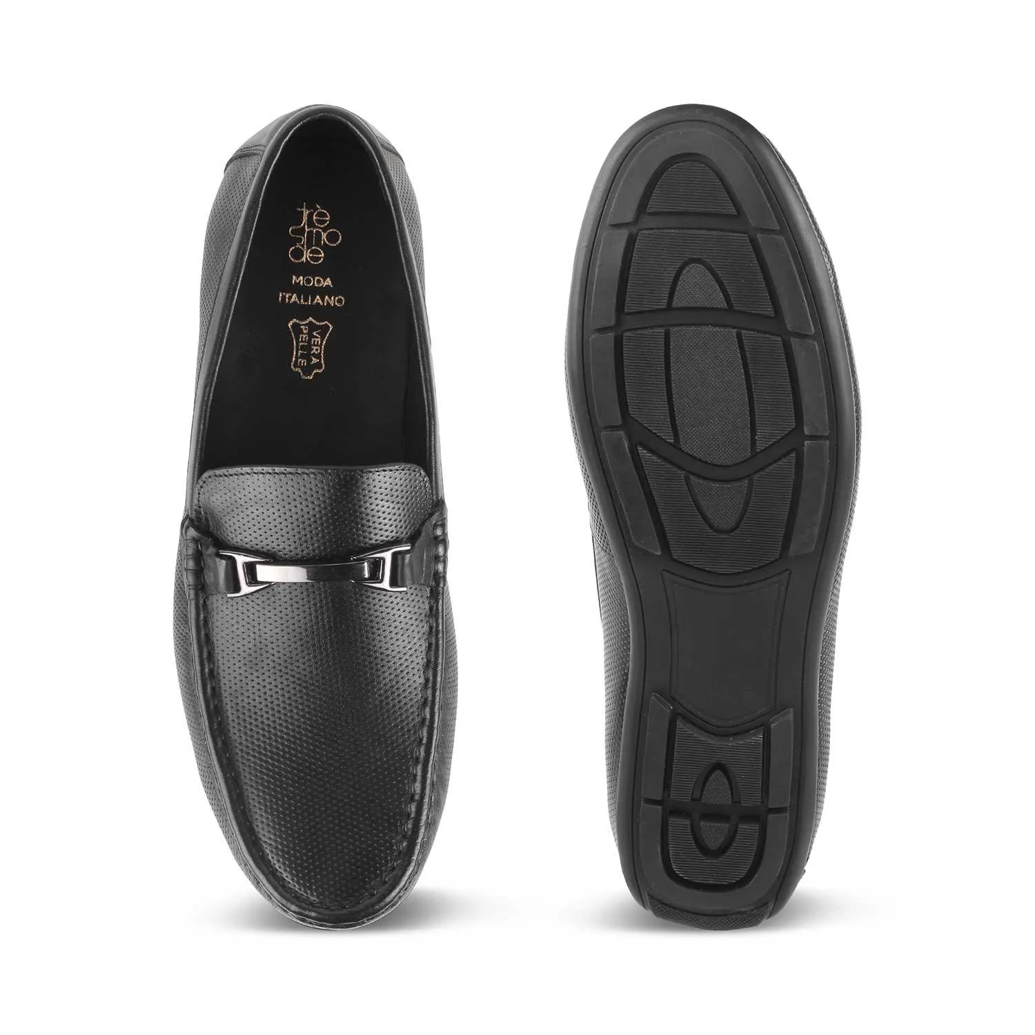 The Abianca Black Men's Leather Driving Loafers Tresmode